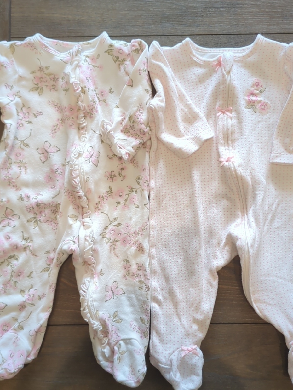 Little Me Pink and White Floral Baby Girl Footed Sleepers Set